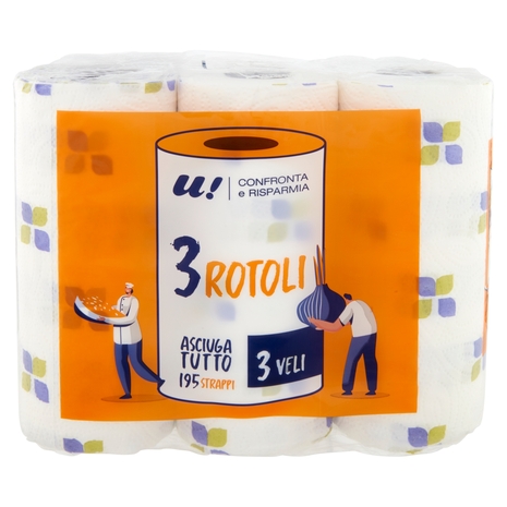 3 Rotoli Asciugatutto 3 Veli U! Confronta e Risparmia